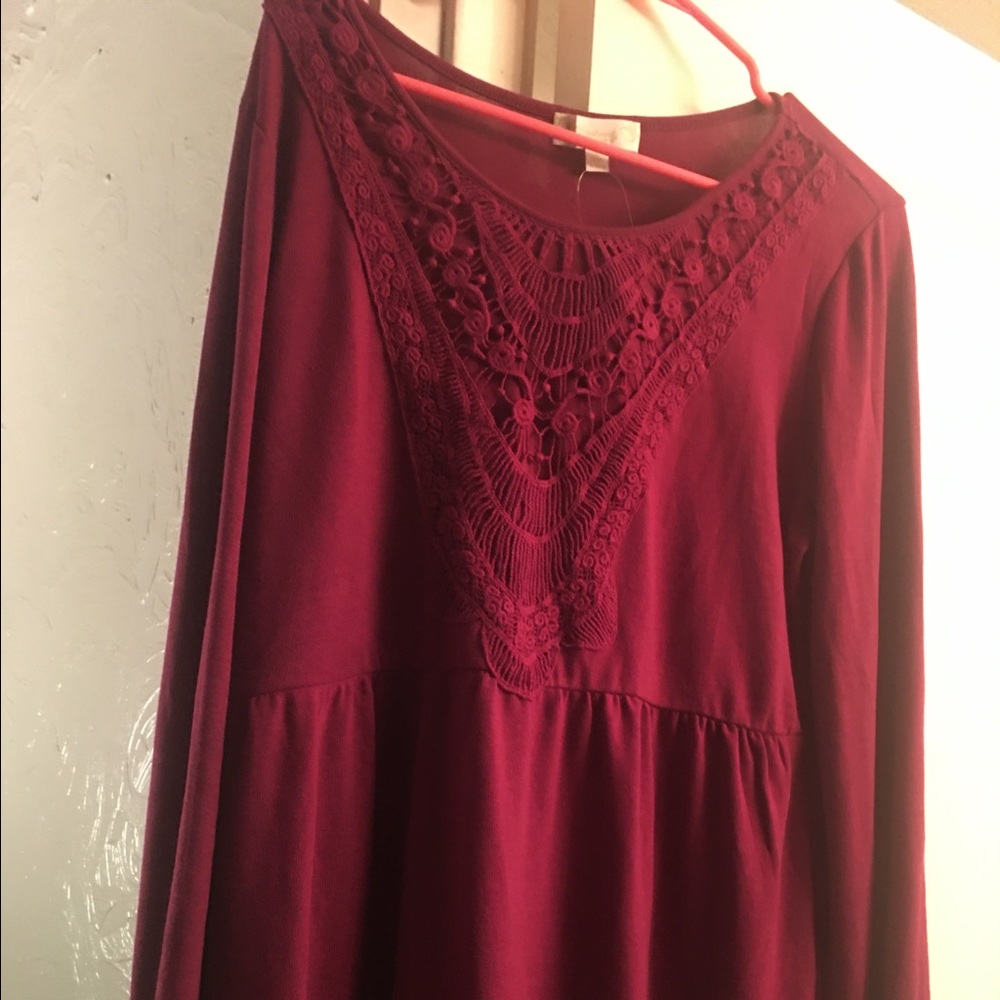 Berry lace-Trim babydoll tunic